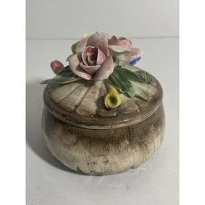 Vintage Capodimonte Trinket Dish Made In Italy Signed Stamped Roses Pink Yellow